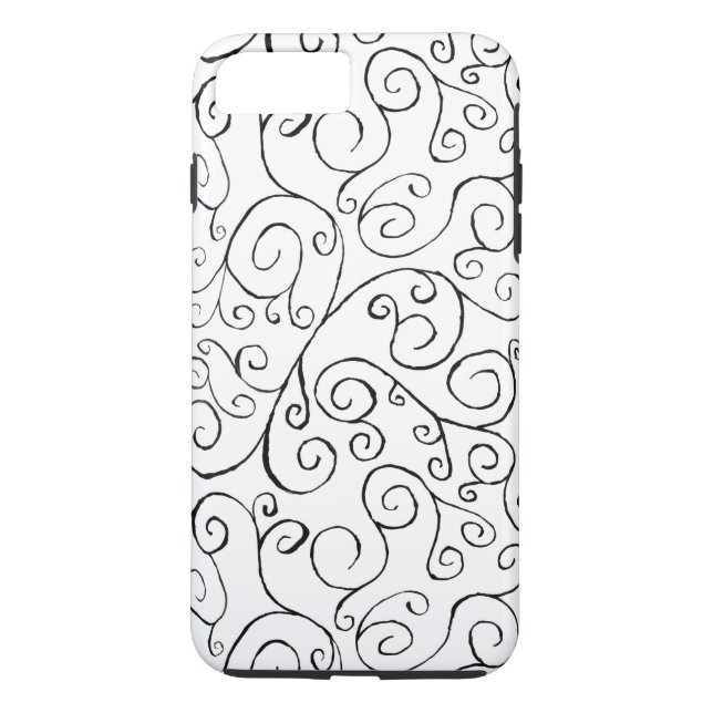 Black on White Hand-Painted Curvy Pattern Case-Mate iPhone Case (Back)