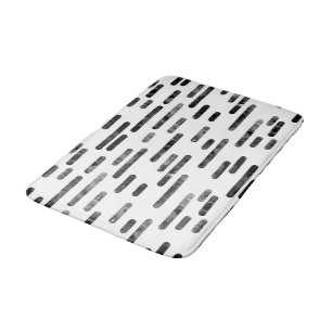 Black on White Inky Rounded Lines Pattern Bath Mat