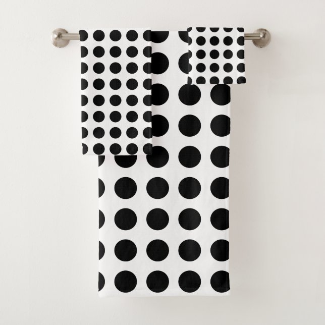 Black on White Large Size Horizontal Polka Dots Bath Towel Set (Insitu)