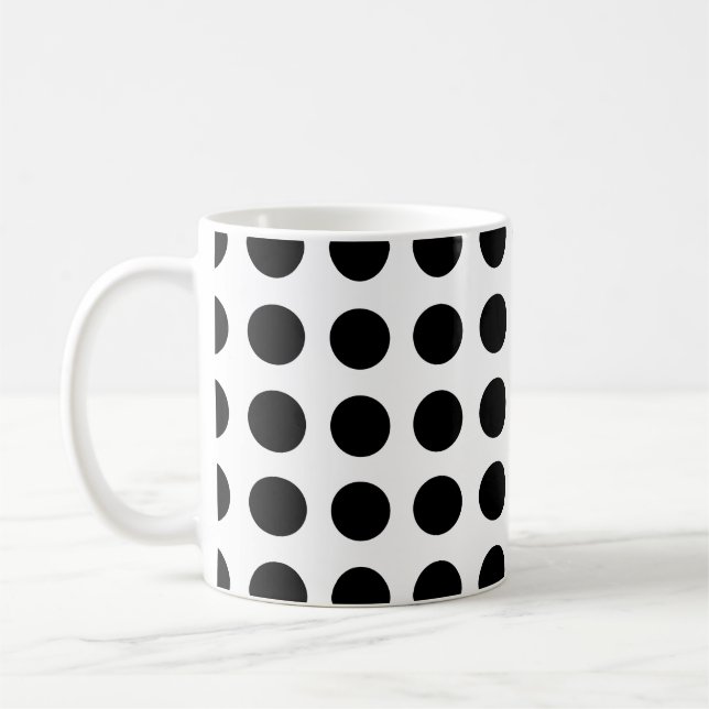 Black on White Large Size Horizontal Polka Dots  Coffee Mug (Left)