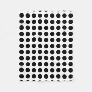 Black on White Large Size Horizontal Polka Dots Fleece Blanket