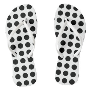 Black on White Large Size Horizontal Polka Dots Flip Flops