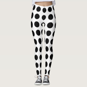 Black on White Large Size Horizontal Polka Dots Leggings