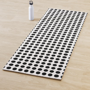 Black on White Large Size Horizontal Polka Dots Yoga Mat