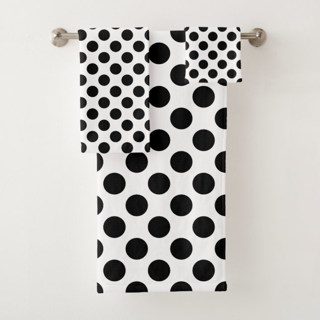 Black on White Large Size Polka Dots Bath Towel Set (Insitu)