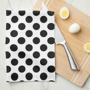 Black on White Large Size Polka Dots Kitchen Towel