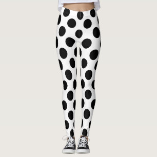 Black on White Large Size Polka Dots Leggings