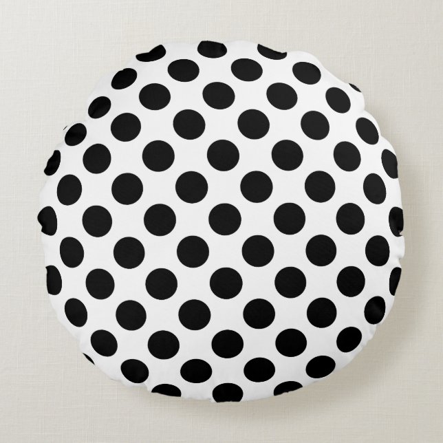Black on White Large Size Polka Dots Round Pillow (Front)