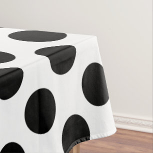 Black on White Large Size Polka Dots Tablecloth