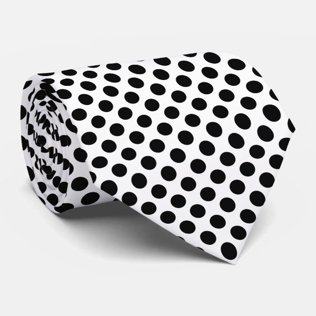 Black on White Large Size Polka Dots Tie (Rolled)