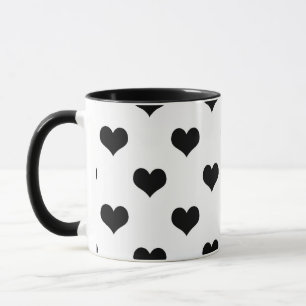Black On White Lovely Hearts Design Mug
