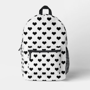 Black On White Lovely Hearts Design Printed Backpack