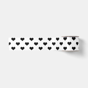Black On White Lovely Hearts Design Satin Ribbon