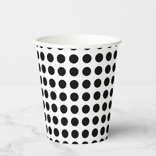 Black on White Medium Size Horizontal Polka Dots Paper Cups (Front)