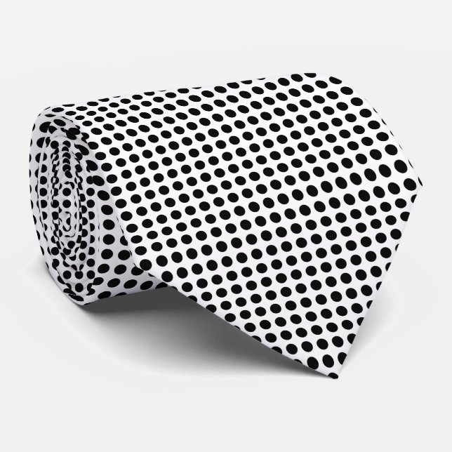 Black on White Medium Size Horizontal Polka Dots Tie (Rolled)
