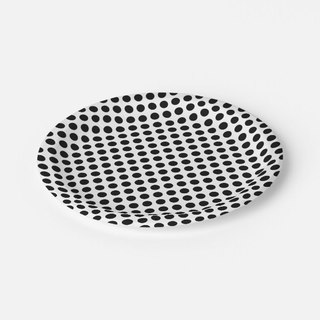 Black on White Medium Size Polka Dots Paper Plate (Angled)