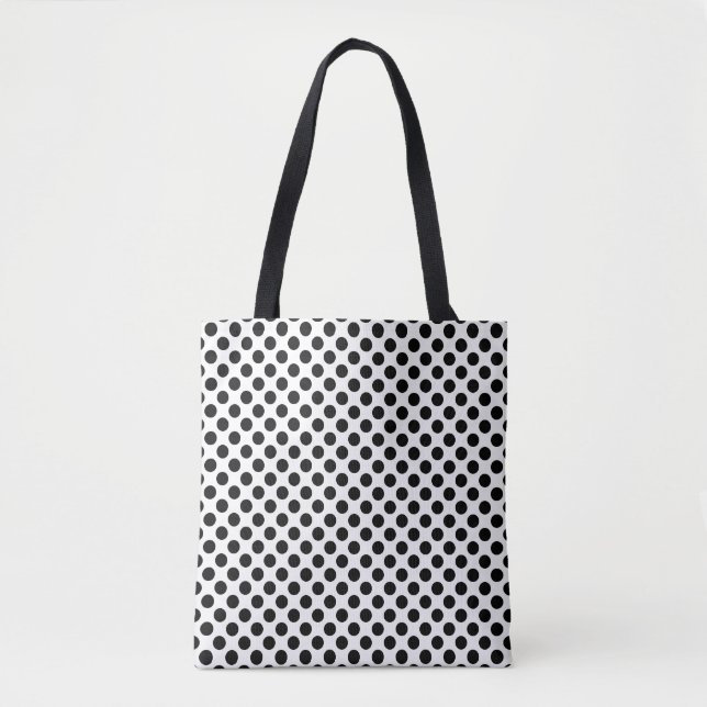 Black on White Medium Size Polka Dots Pattern Tote Bag (Front)