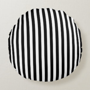 Black on White Medium Size Stripes Round Pillow