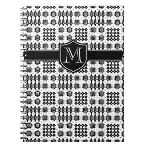 Black on White Monogrammed Welsh Faux Tapestry Notebook
