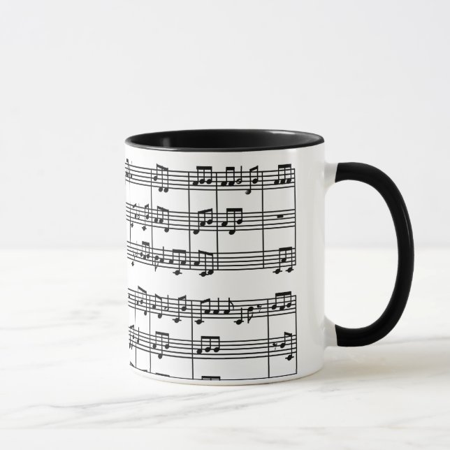 Black on White Musical Score Pattern Coffee Mug (Right)