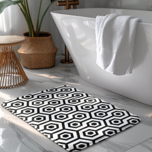 Black On White Octagon Geometric Pattern Bath Mat