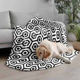 Black On White Octagon Geometric Pattern Fleece Blanket
