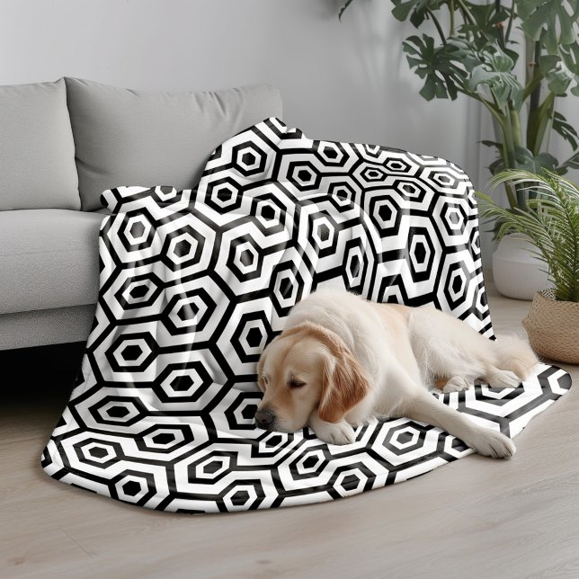 Black On White Octagon Geometric Pattern Fleece Blanket (Creator Uploaded)