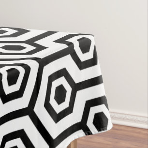 Black On White Octagon Geometric Pattern Tablecloth
