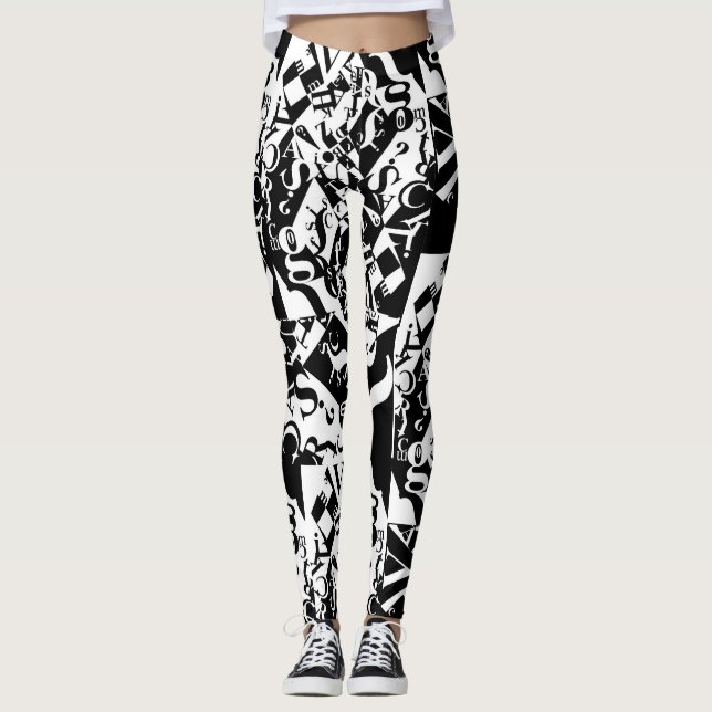 black on white on black leggings (Front)