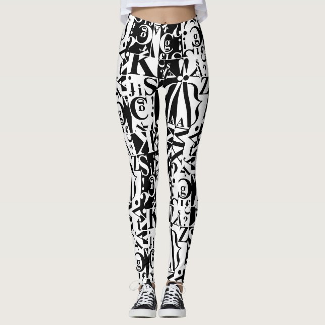 black on white on black leggings (Front)
