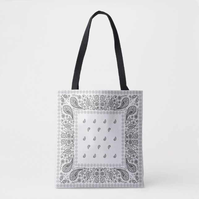 Black on White Paisley Design Tote Bag (Front)