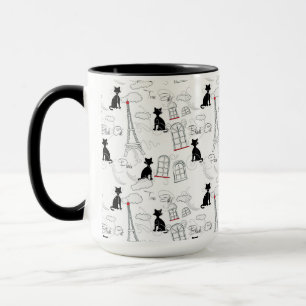 Black On White Paris Cats Café Mug