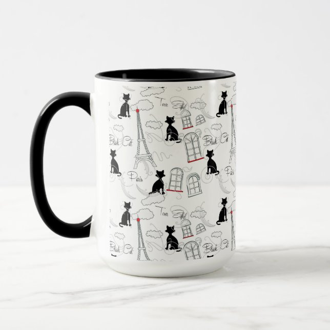 Black On White Paris Cats Café Mug (Gauche)