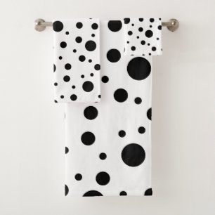 Black on White Polka Dot Pattern Bath Towel Set