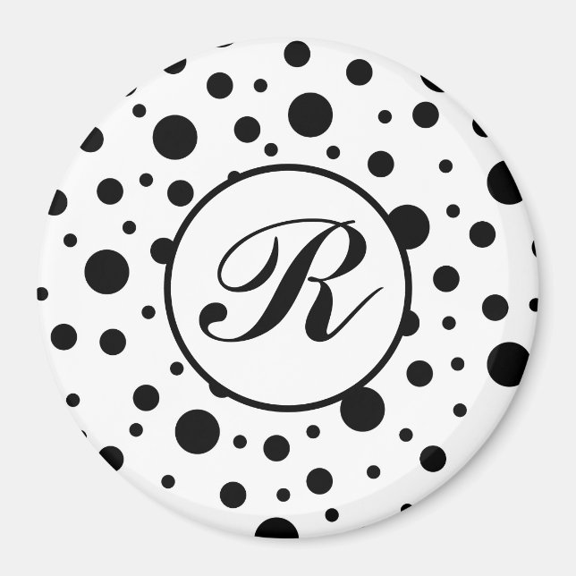 Black on White Polka Dot Pattern Soccer Ball Magnet (Front)