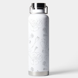 Black on White Poppies Water Bottle