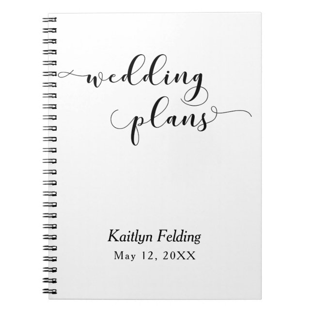 Black on White Script Typography Wedding Planner Notebook (Front)
