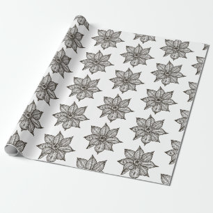 Black on White Sketchy Flowers Wrapping Paper
