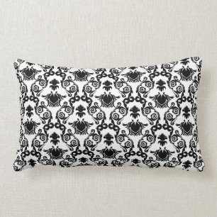 Black on White Tulip Damask Pattern Lumbar Pillow