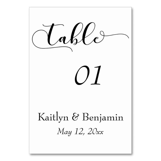 Black on White Wedding Typography Table Number (Front)