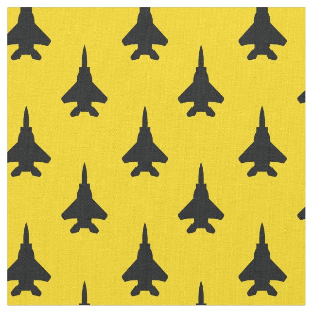 Black on Yellow Strike Eagle Fighter Jet Pattern Fabric (Close Up)
