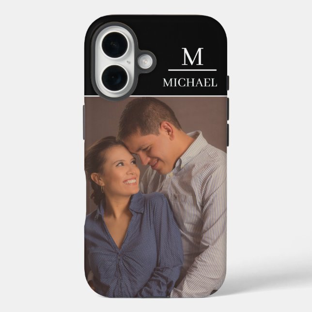 Black One Photo Name and Initial Case-Mate iPhone Case (Back)