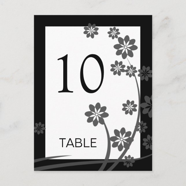 Black Onxy Floral Pattern Template Table Numbers Postcard (Front)