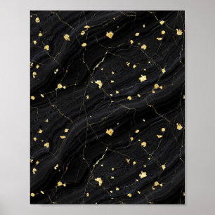 Black Onyx and Gold Leaf Marble Art Poster