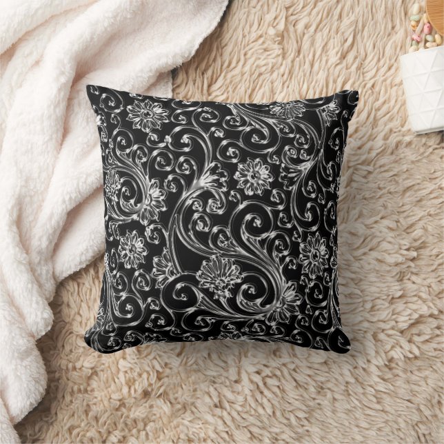 Black Onyx Paisley Throw Pillow (Blanket)