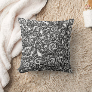 Black Onyx Paisley Throw Pillow