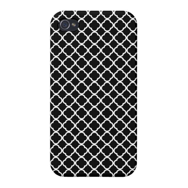 Black onyx quatrefoil design iphone 4 case / cover (Back)