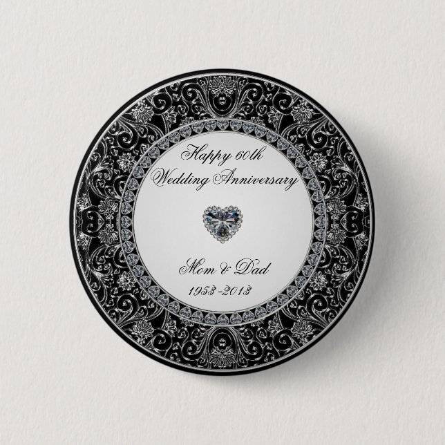 Black Onyx Style Diamond Wedding Anniversary 2 Inch Round Button (Front)