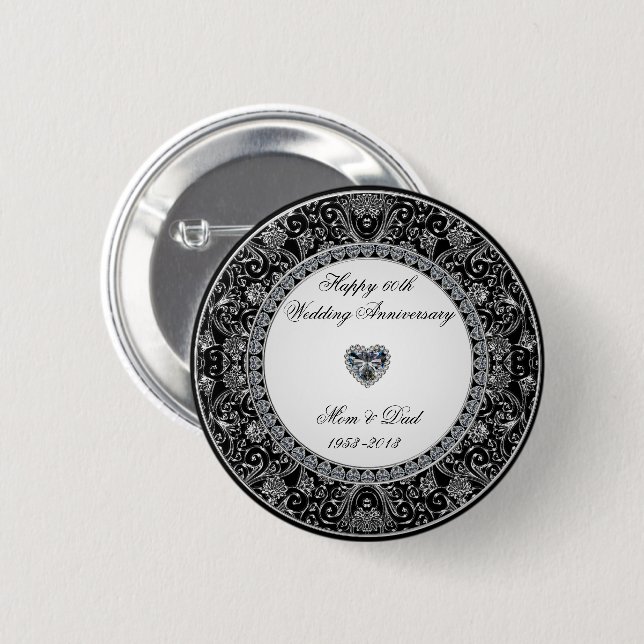 Black Onyx Style Diamond Wedding Anniversary 2 Inch Round Button (Front & Back)
