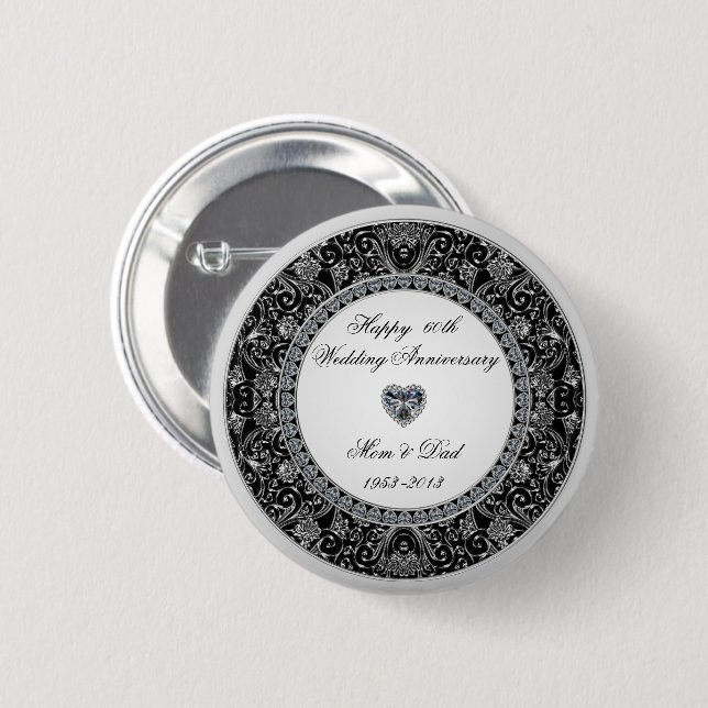 Black Onyx Style Diamond Wedding Anniversary 2 Inch Round Button (Front & Back)